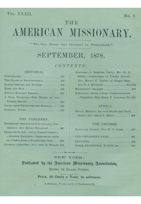 The American Missionary — Volume 32, No. 09, September, 1878