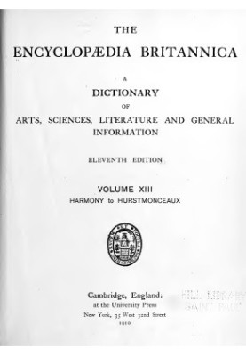 Encyclopedia Britannica - A dictionary of arts, sciences, literature and general information 11 ed. in 29 v. Volume 13 Harmon