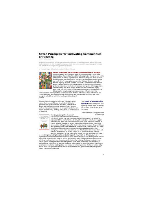 Seven Principles for Cultivating Communities of Practice