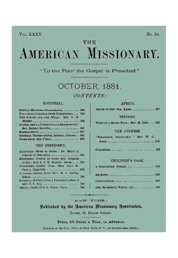 The American Missionary — Volume 35, No. 10, October, 1881