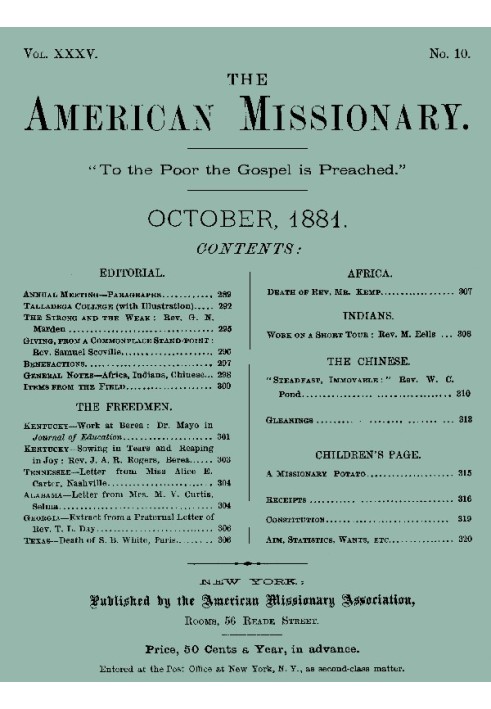 The American Missionary — Volume 35, No. 10, October, 1881