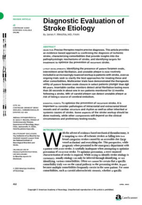 DIAGNOSTIC EVALUATION OF STROKE ETIOLOGY