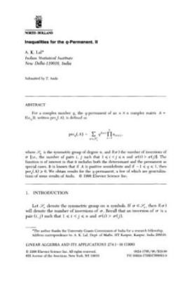 Linear Algebra and its Applications. Volume 274