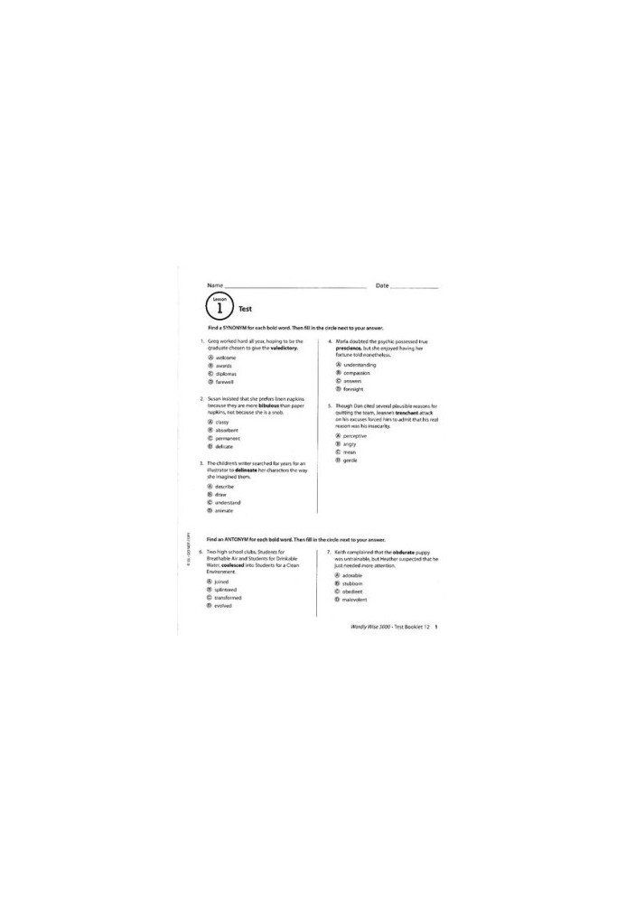 Wordly Wise, Grade 12, Test Booklet (4th Edition)