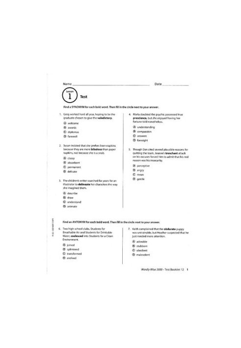 Wordly Wise, Grade 12, Test Booklet (4th Edition)