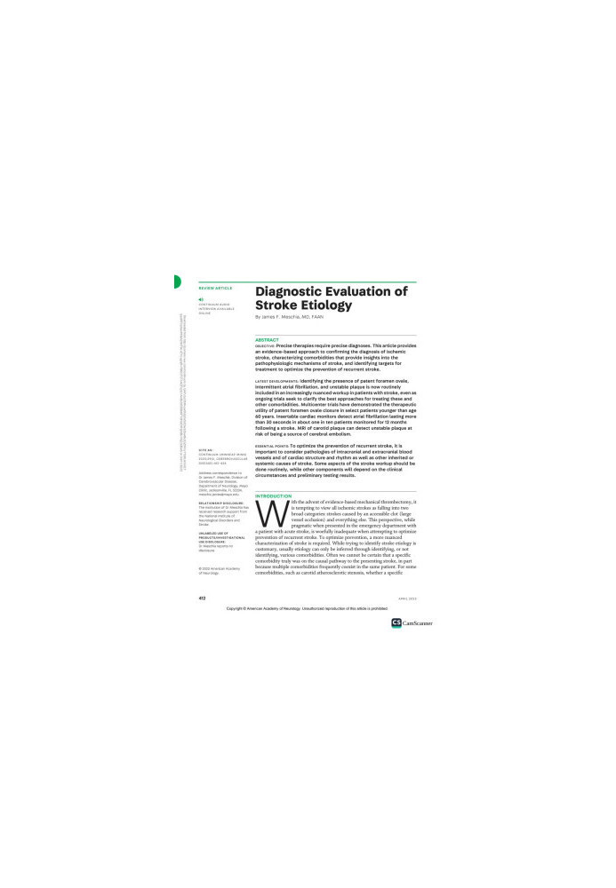 DIAGNOSTIC EVALUATION OF STROKE ETIOLOGY