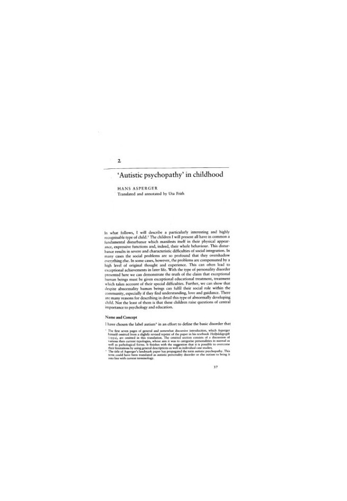 Autistic Psychopathy in Childhood