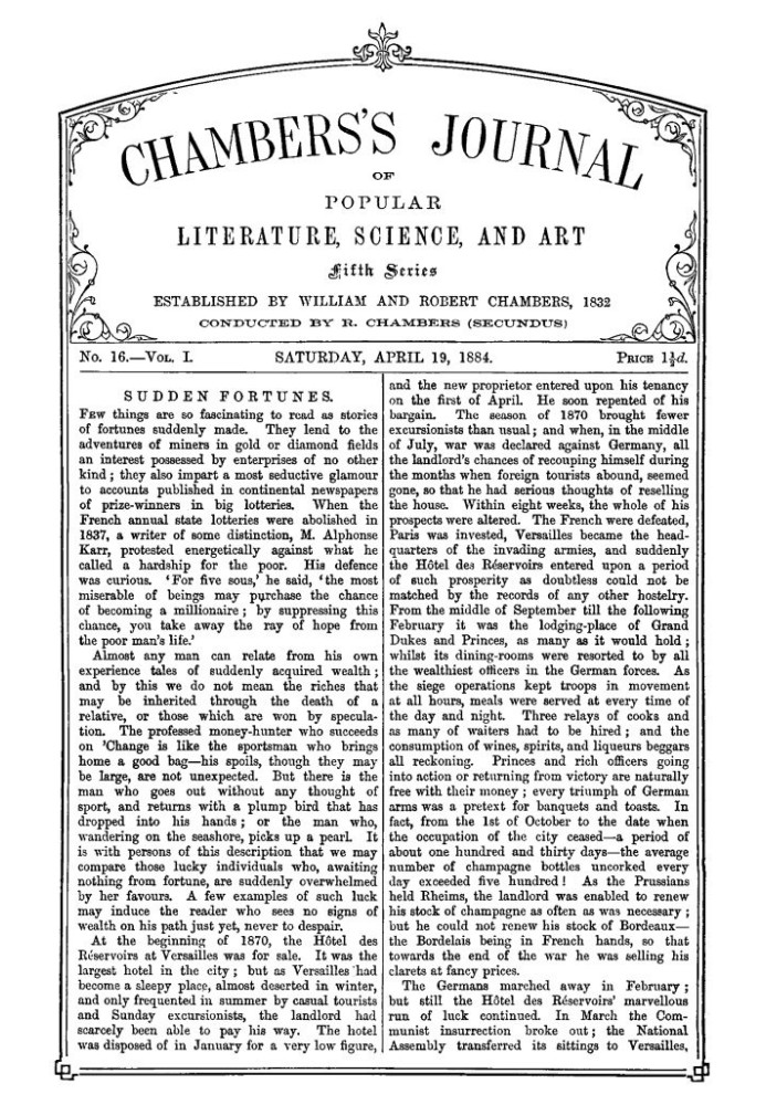 Журнал популярної літератури, науки та мистецтва Чемберса, п’ята серія, № 16, том. I, 19 квітня 1884 р