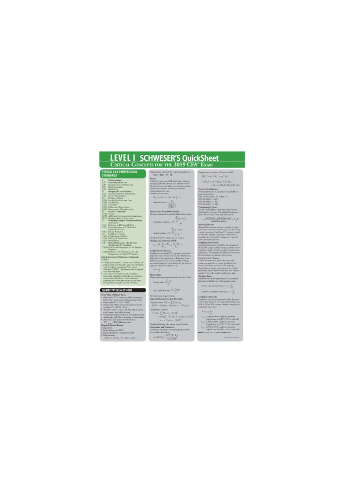 CFA 2019 Schweser - Level 1 Schweser’s QuickSheet: CRITICAL CONCEPTS FOR THE 2019 CFA EXAM