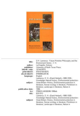 D. H. Lawrence: Future Primitive