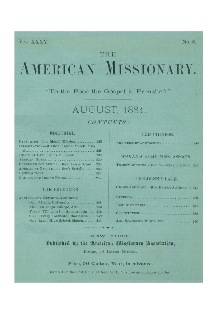 Американський місіонер — том 35, № 8, серпень 1881 р