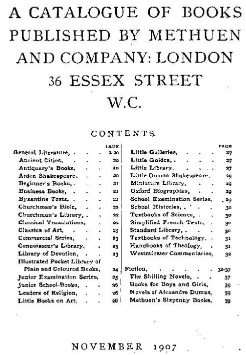 Каталог книг, изданных Methuen and Company, ноябрь 1907 г.