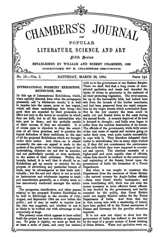 Chambers's Journal of Popular Literature, Science, and Art, Fifth Series, No. 13, Vol. I, March 29, 1884