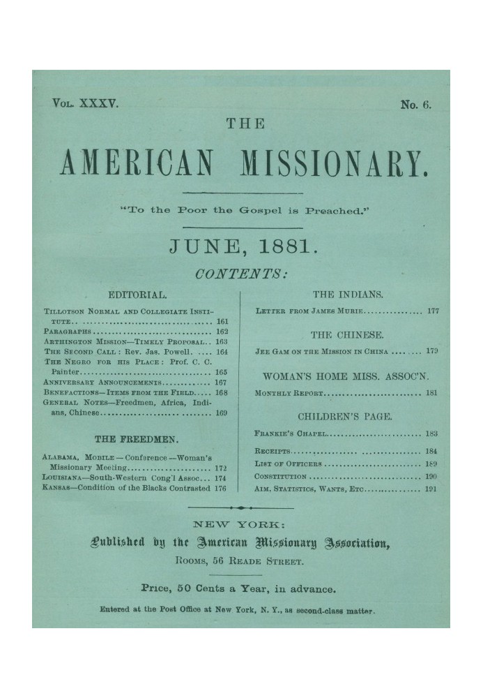 The American Missionary — Volume 35, No. 6, June, 1881