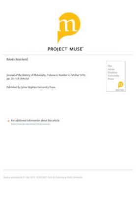 Journal of the History of Philosophy, Volume 8, Number 4, April 1970