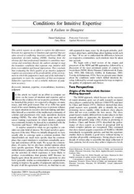 Conditions for Intuitive Expertise