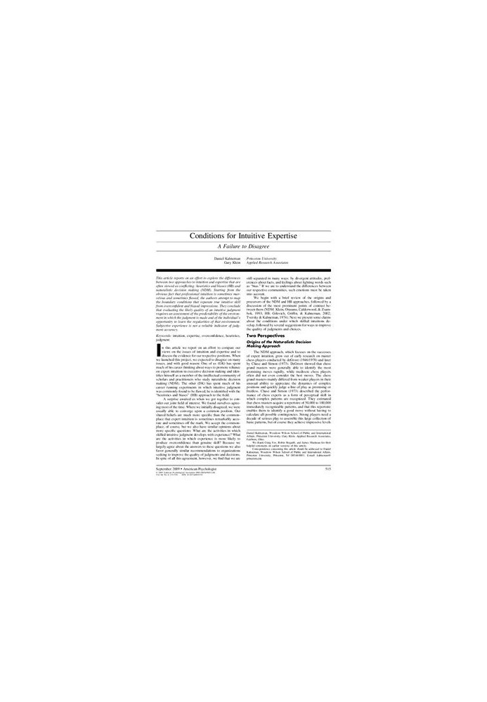 Conditions for Intuitive Expertise