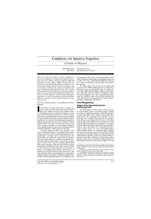 Conditions for Intuitive Expertise