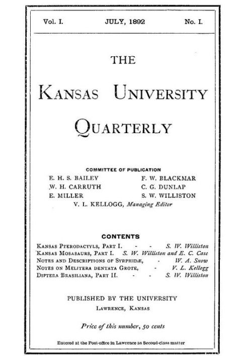 Щоквартальник Канзаського університету, том. I, № 1 (1892)