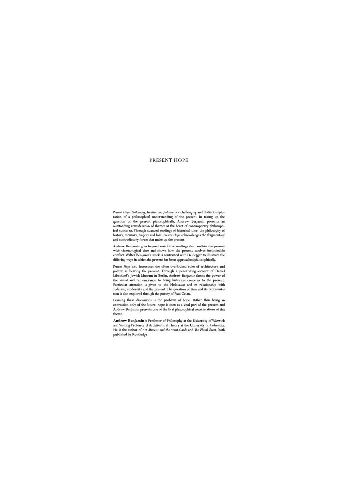 Present Hope: Philosophy, Architecture, Judaism