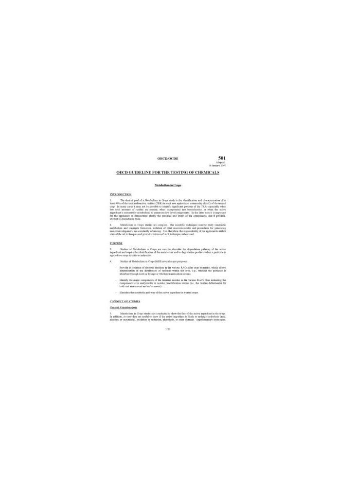 Test No. 501 : Metabolism in Crops
