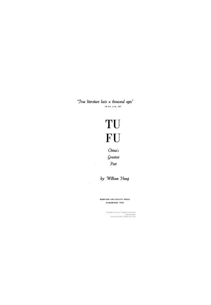 Tu Fu-China's Greatest Poet