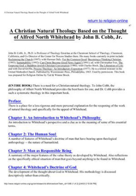 A Christian Natural Theology Based on the Thought of Alfred North Whitehead