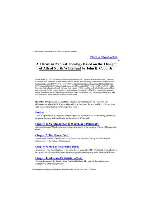 A Christian Natural Theology Based on the Thought of Alfred North Whitehead