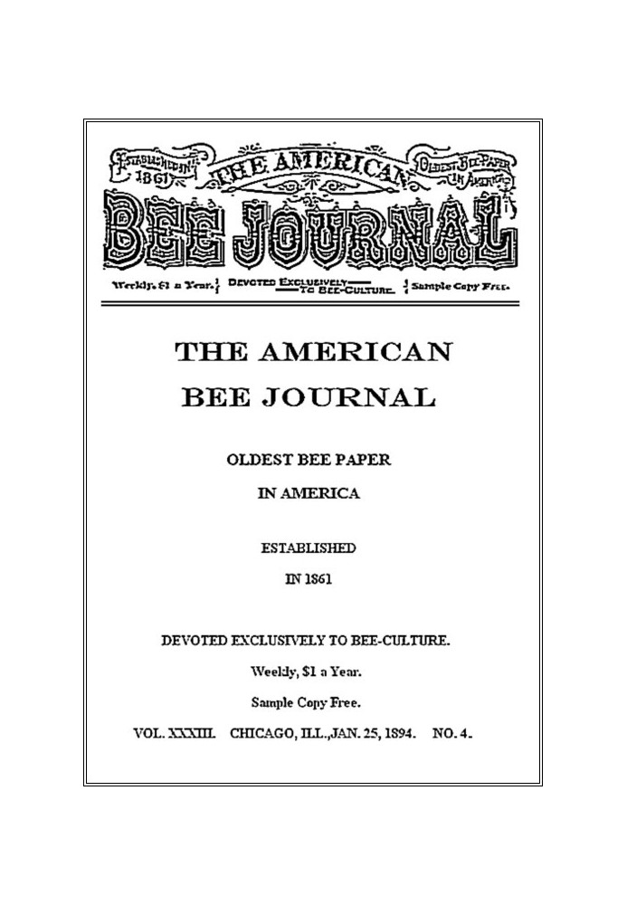 The American Bee Journal, том XXXIII, № 4, 25 січня 1894 р