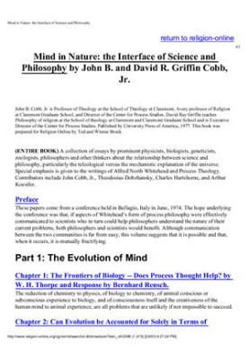 Mind in Nature: The Interface of Science and Philosophy