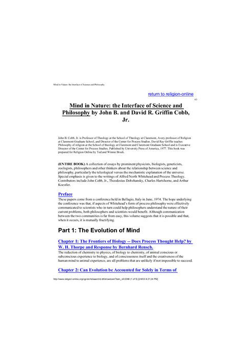 Mind in Nature: The Interface of Science and Philosophy