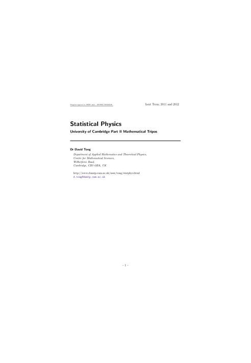 Statistical Physics. University of Cambridge Part II Mathematical Tripos