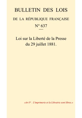 Law of July 29, 1881 on Freedom of the Press