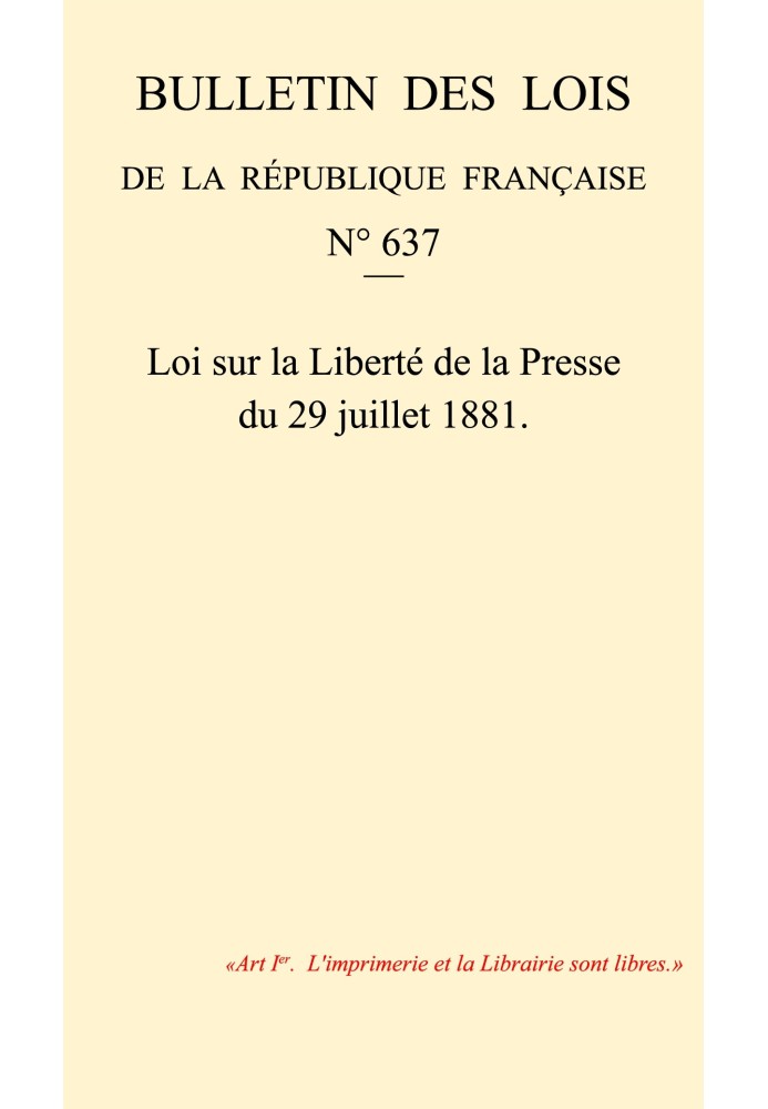 Law of July 29, 1881 on Freedom of the Press