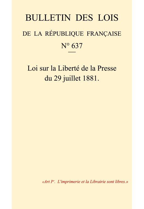 Law of July 29, 1881 on Freedom of the Press