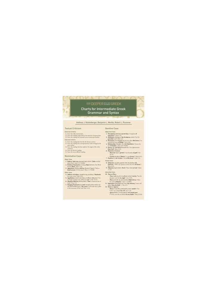 Charts for Intermediate Greek Grammar and Syntax (Going Deeper With New Testament Greek)