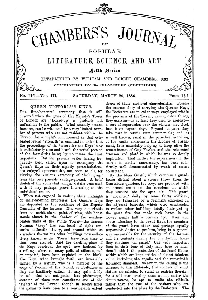 Chambers's journal of popular literature, science, and art, fifth series, No. 116, Vol. III, March 20, 1886