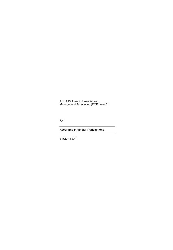 ACCA foundations Recording Financial Transactions