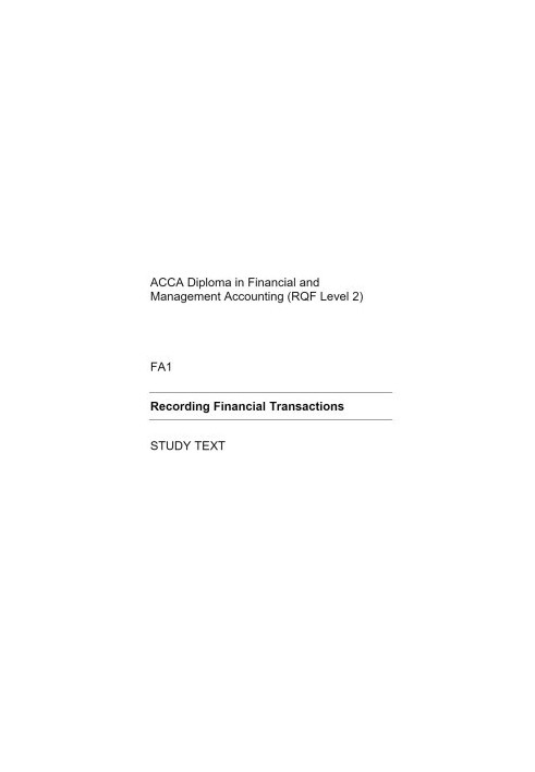 ACCA foundations Recording Financial Transactions