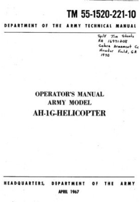 Operators Manual Army Model AH-1G helicopter (TM 55-1520-221-10)
