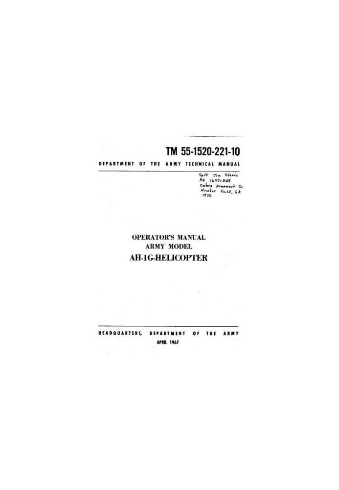 Operators Manual Army Model AH-1G helicopter (TM 55-1520-221-10)