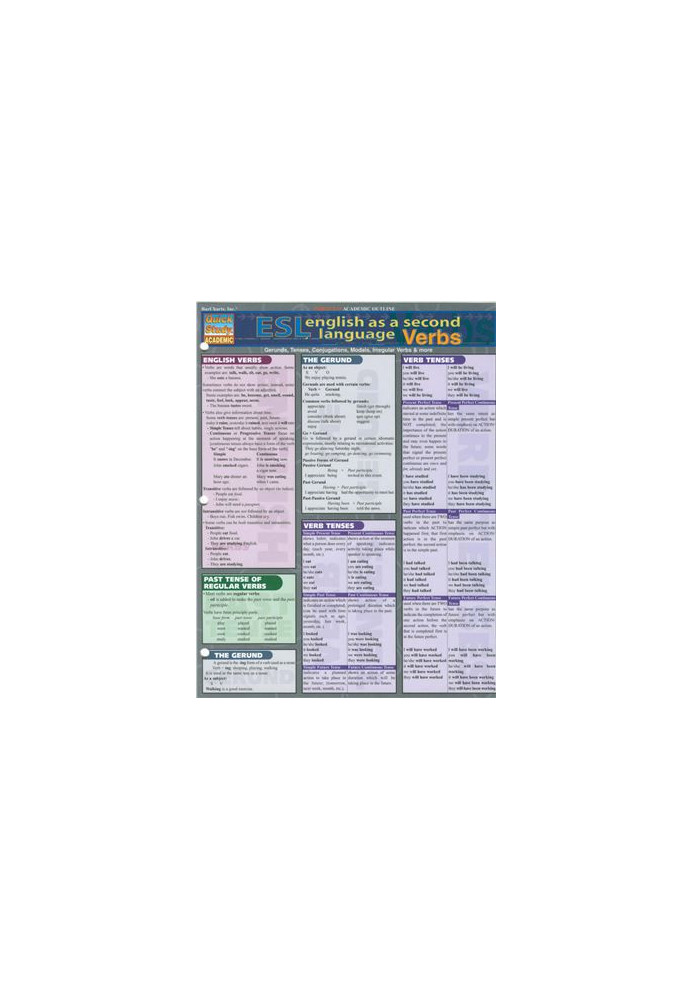 BarCharts QuickStudy ESL English As A Second Language Verbs