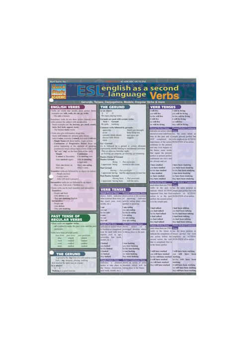 BarCharts QuickStudy ESL English As A Second Language Verbs