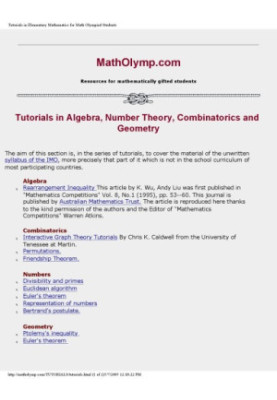 Tutorials in Elementary Mathematics for Math Olympiad Students