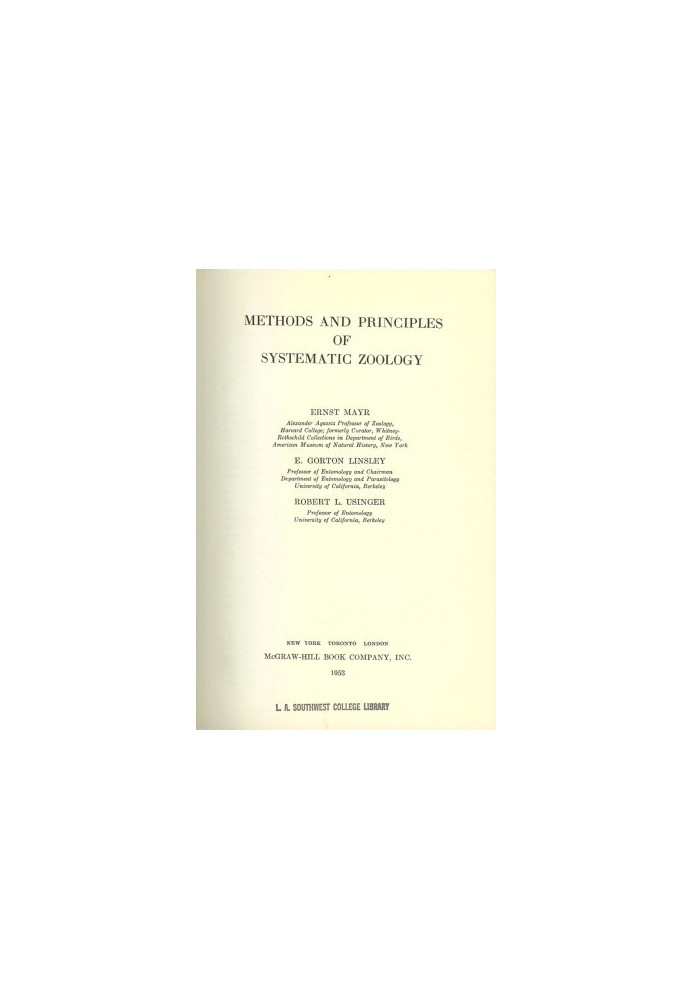 Methods and Principles of Systematic Zoology