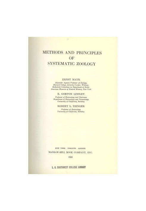 Methods and Principles of Systematic Zoology