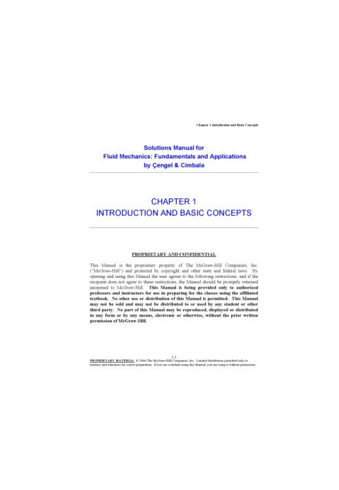 Fluid Mechanics: Fundamentals and Applications - Instructor’s solution manual