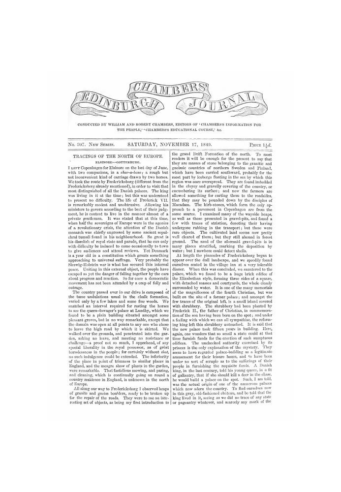 Chambers's Edinburgh Journal, № 307, нова серія, субота, 17 листопада 1849 р.