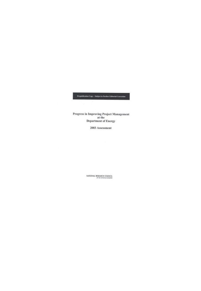 Progress in Improving Project Management at the Department of Energy: 2003 Assessment
