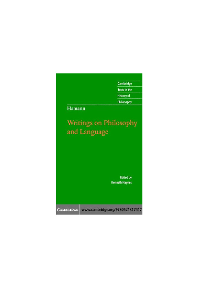 Hamann: Writings on Philosophy and Language